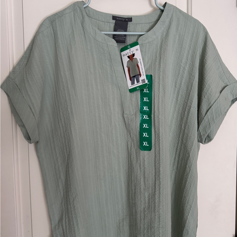 👚Matty M Green Blouse with Cuffed Sleeves and Mandarin Collar - Picture 7 of 8